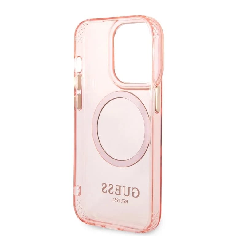 Guess iPhone 14 Pro Hardcase Achtercover - Gouden Knoppen & Camera - Magsafe Compatibel - Doorschijnend