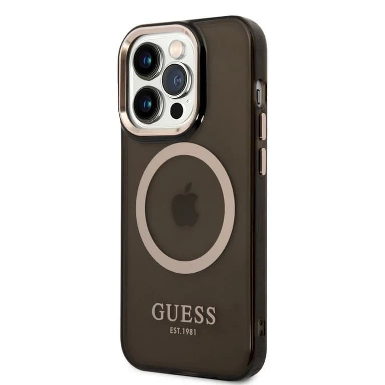 Guess iPhone 14 Pro Hardcase Achtercover - Gouden Knoppen & Camera - Magsafe Compatibel - Doorschijnend