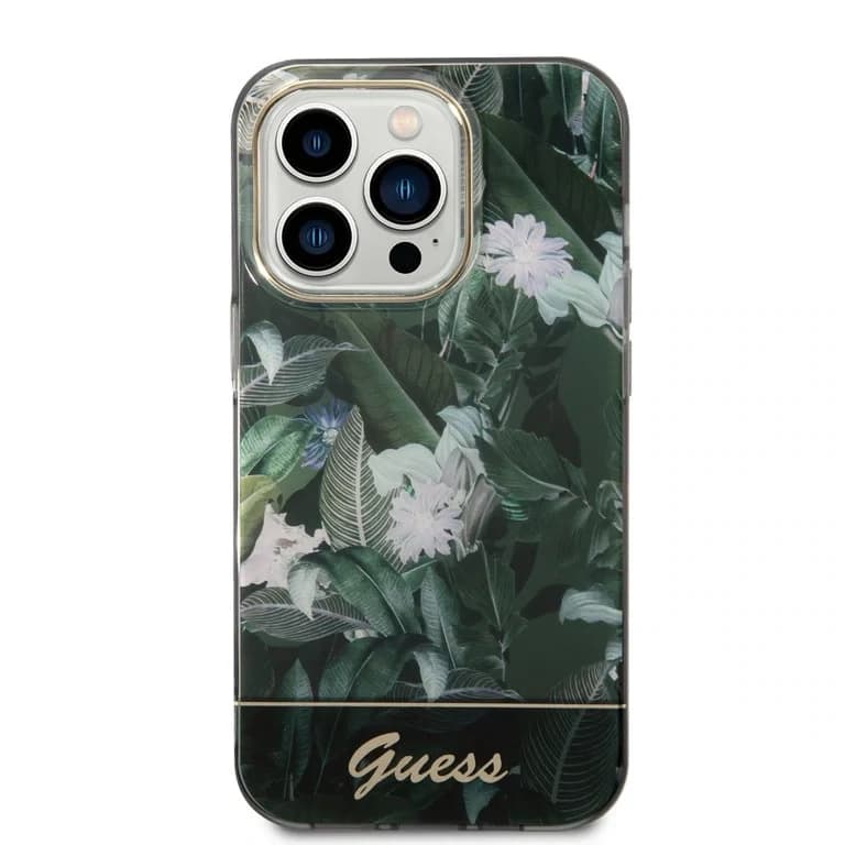 Guess iPhone 14 Pro Hardcase Achtercover - Jungle Collectie - Groen