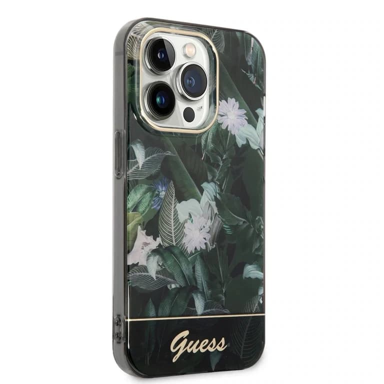 Guess iPhone 14 Pro Hardcase Achtercover - Jungle Collectie - Groen