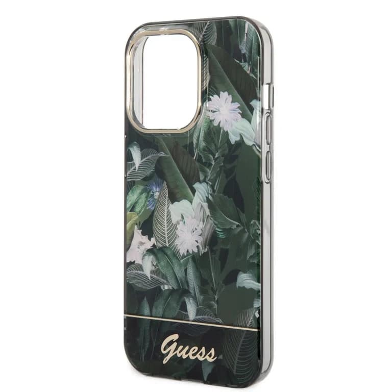 Guess iPhone 14 Pro Hardcase Achtercover - Jungle Collectie - Groen