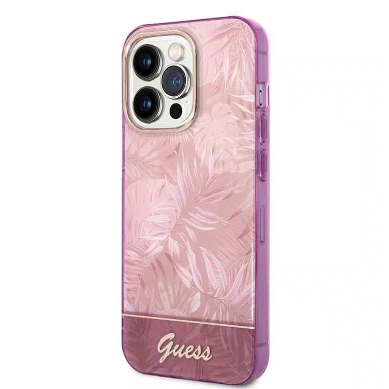 Guess iPhone 14 Pro Hardcase Achtercover - Jungle Collectie - Groen