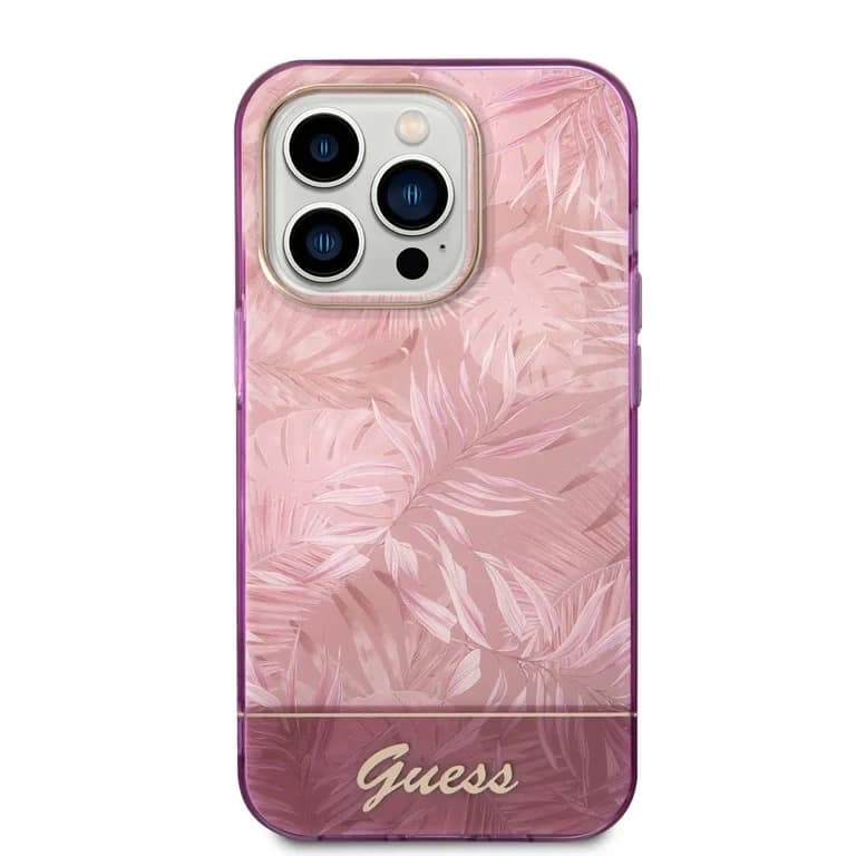 Guess iPhone 14 Pro Hardcase Achtercover - Jungle Collectie - Groen