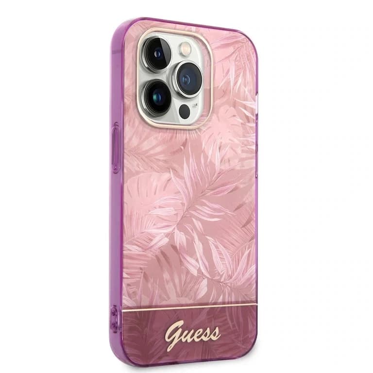 Guess iPhone 14 Pro Hardcase Achtercover - Jungle Collectie - Groen