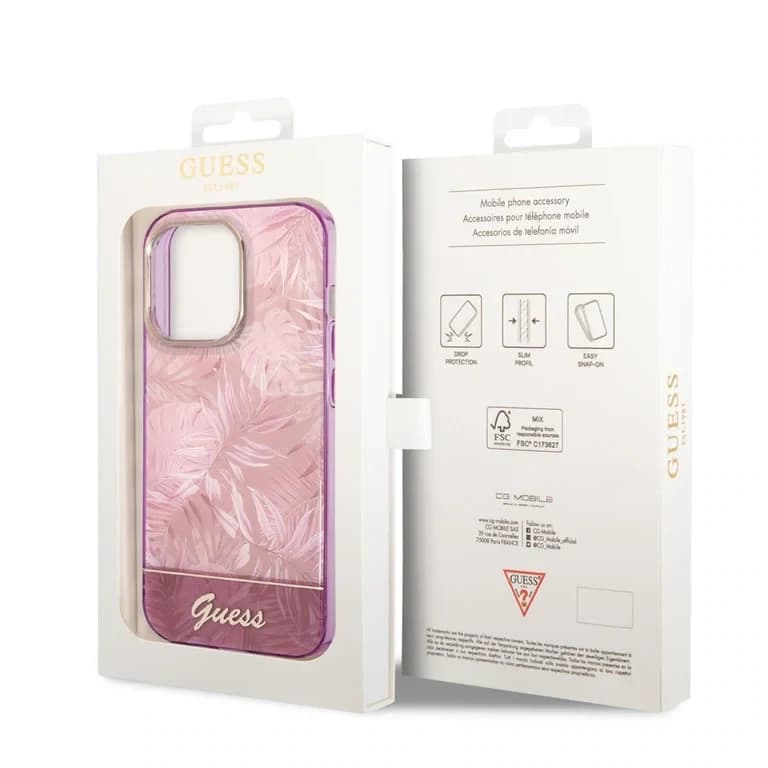 Guess iPhone 14 Pro Hardcase Achtercover - Jungle Collectie - Groen