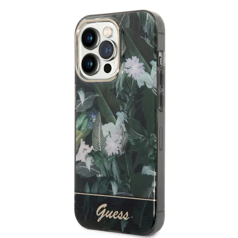 Guess iPhone 14 Pro Hardcase Achtercover - Jungle Collectie - Groen