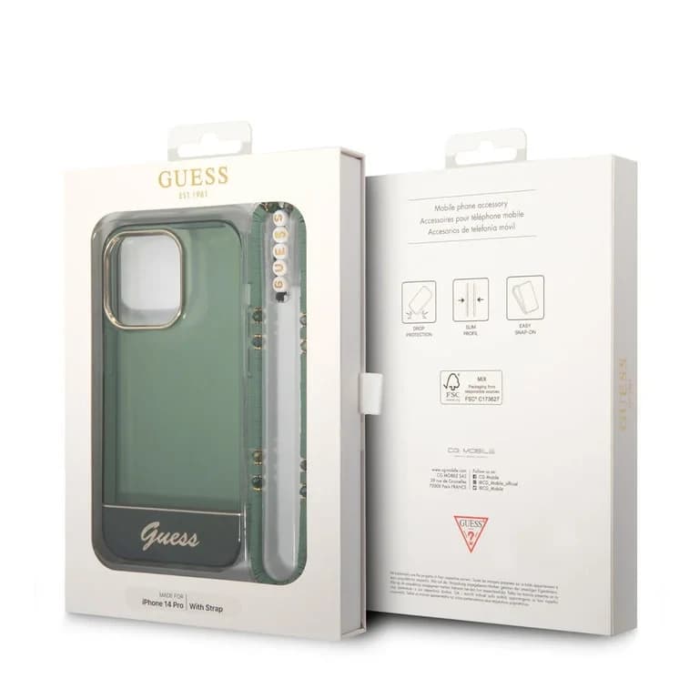 Guess iPhone 14 Pro Hardcase Backcover - Transparent - with Strap