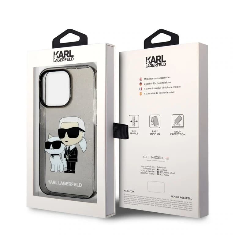 Karl Lagerfeld iPhone 14 Pro Achtercover Case - Zwart - Sparkling