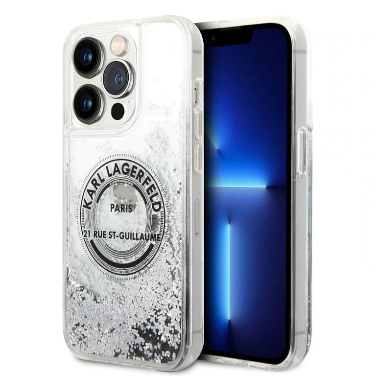 Karl Lagerfeld iPhone 14 Pro Achtercover Vloeibaar Glitter