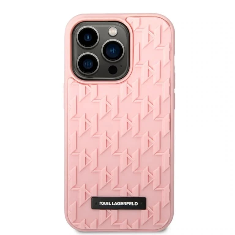 Karl Lagerfeld iPhone 14 Pro Hardcase Achtercover - Saffiano Leer - Metalen Logo - Roze