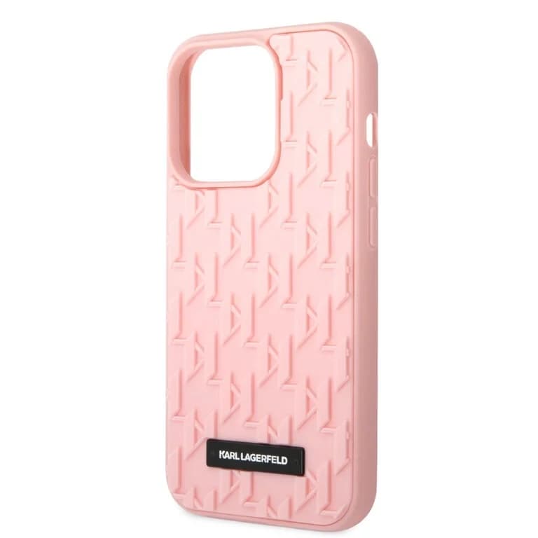 Karl Lagerfeld iPhone 14 Pro Hardcase Achtercover - Saffiano Leer - Metalen Logo - Roze