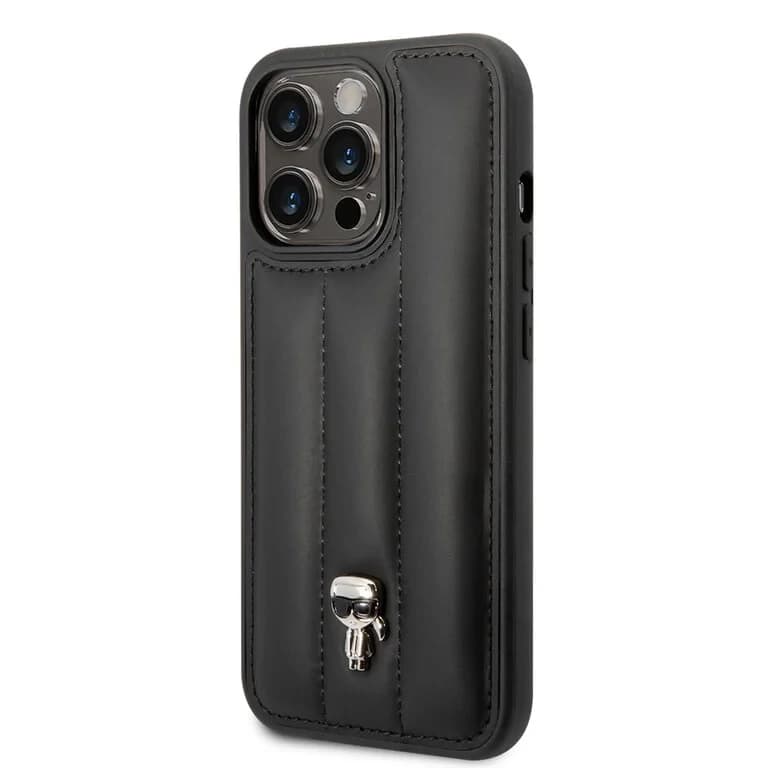 Karl Lagerfeld iPhone 14 Pro Hardcase Achtercover - Puffy Ikonik Pin - Nylon - Zwart