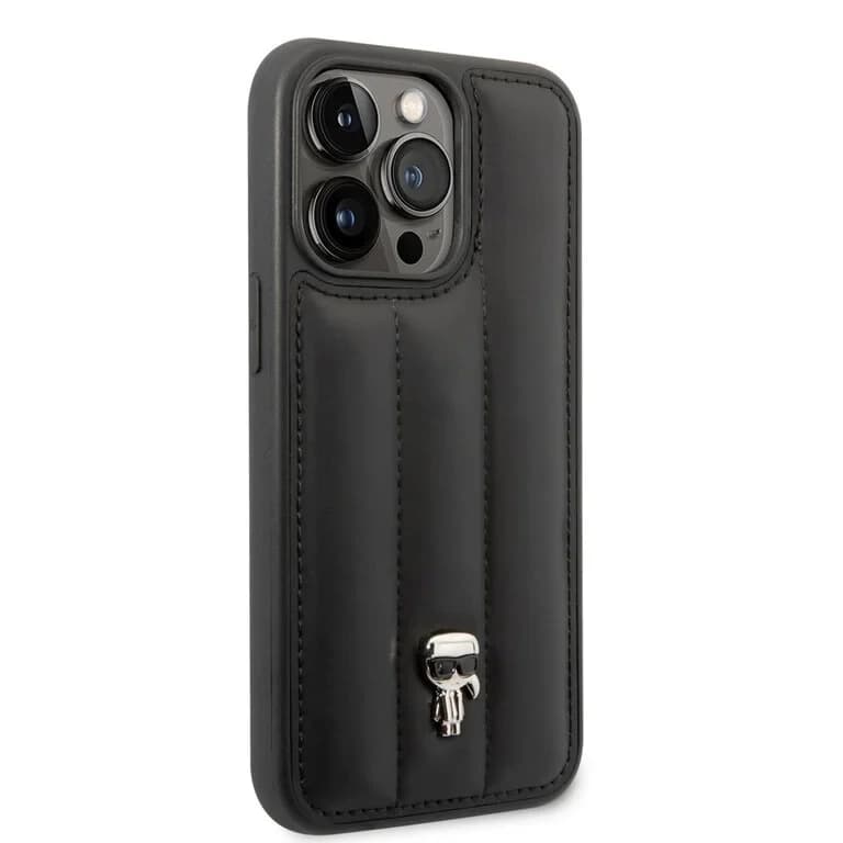 Karl Lagerfeld iPhone 14 Pro Hardcase Achtercover - Puffy Ikonik Pin - Nylon - Zwart