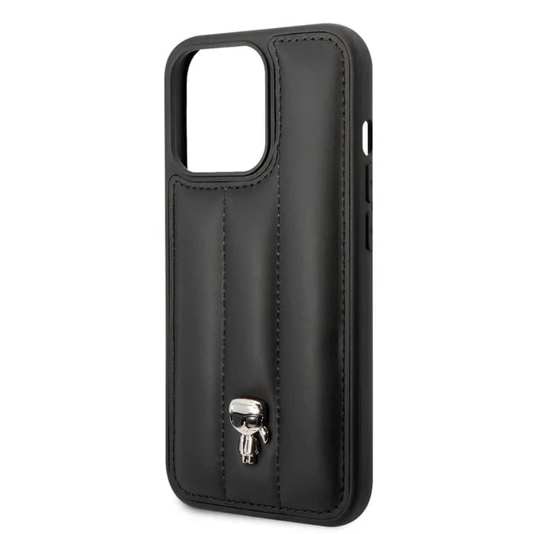 Karl Lagerfeld iPhone 14 Pro Hardcase Achtercover - Puffy Ikonik Pin - Nylon - Zwart