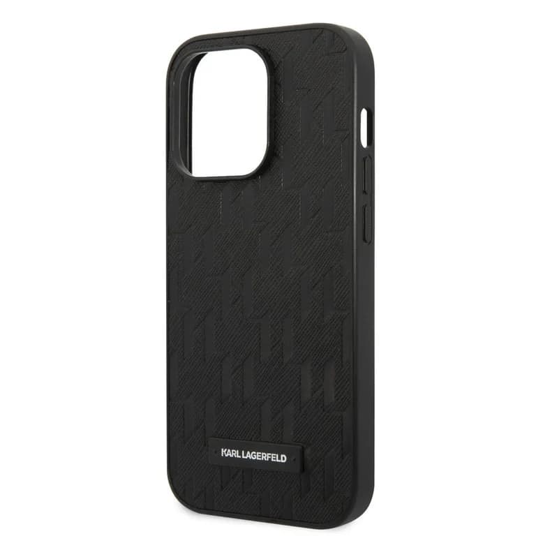 Karl Lagerfeld iPhone 14 Pro Hardcase Achtercover - Saffiano Leer - Metalen Logo - Zwart