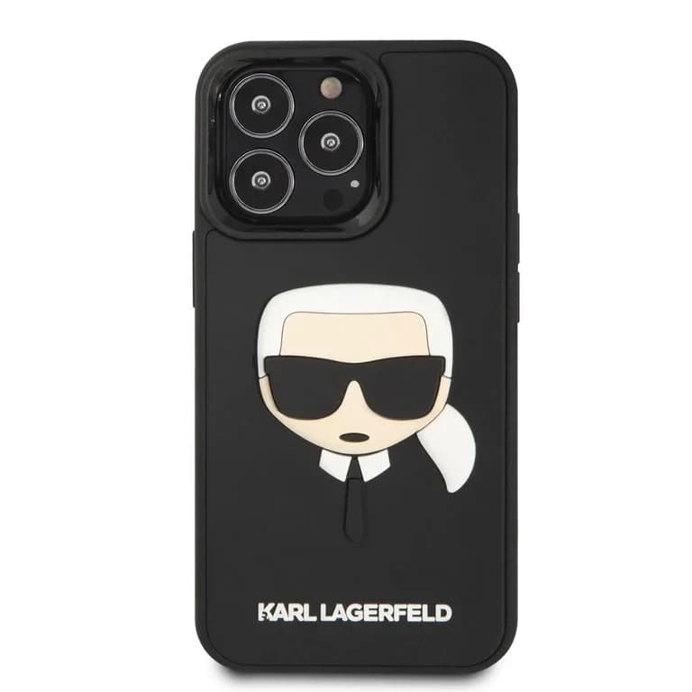 Karl Lagerfeld iPhone 14 Pro Hardcase Achtercover - 3D Rubberen Karl's Hoofd - Zwart
