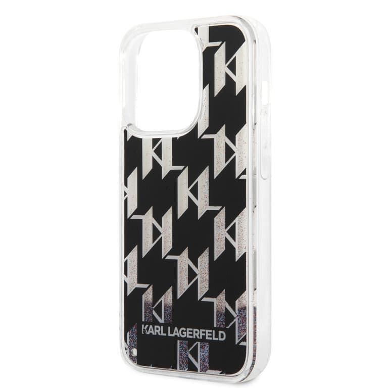 Karl Lagerfeld iPhone 14 Pro TPU Achtercover - Vloeibare glitter - Monogram - Zwart