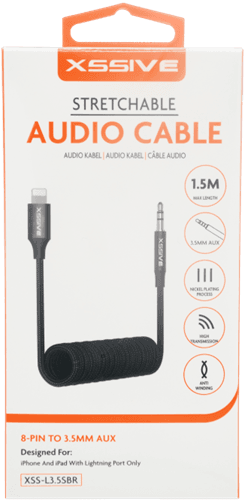 Xssive Rekbare Aux Kabel 8-Pins naar 3,5 Aux 1,5m. XSS-L3.5SBR