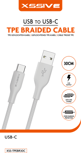 Xssive TPE Gevlochten Kabel Type-C 30cm XSS-TPEBR30C - Wit
