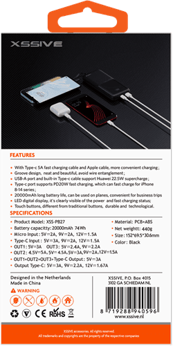 Xssive Magnetische Powerbank incl. Kabel 10.000mAh XS-PB29W - Wit