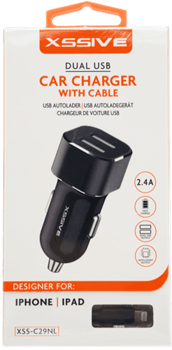 Xssive C29N Duo Car Charger + USB for iPhone 2.4A - Zwart