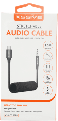 Xssive rekbare USB-C naar Aux 3,5 mm 1,5 m. XSS-C3.5SBR - Zwart