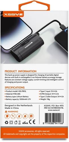 Xssive Premium Mini Powerbank voor iPhone incl. Kabel 5000mAh XSS-PB31L