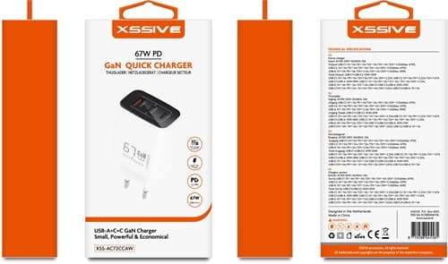 Xssive GaN 67W PDW Snellader USB-A+2-C XSS-AC72CCAW - Wit