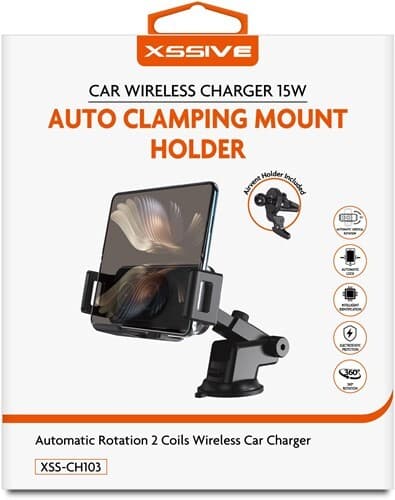 Xssive Auto Clamping Mount-houder met draadloze oplader 15W XSS-CH103