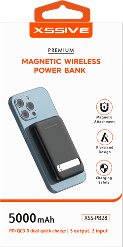 Xssive Magnetische Draadloze Powerbank met Standaard 5000mAh XS-PB28 - Zwart