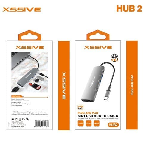 Xssive 6-in-1 USB-hub naar Type-C HUB 2