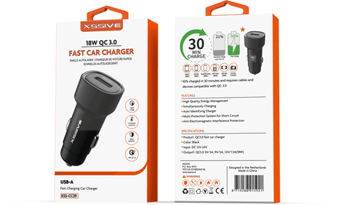 Xssive 18W QC3.0 USB snelle autolader XSS-CC39 - Zwart