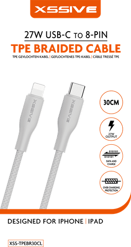 Xssive TPE gevlochten kabel 27W USB-C naar 8-pins 30cm XSS-TPEBR30CL - Wit