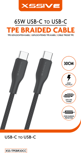Xssive TPE Gevlochten Kabel 27W USB-C naar 8-Pin 30cm XSS-TPEBR30CL - Zwart