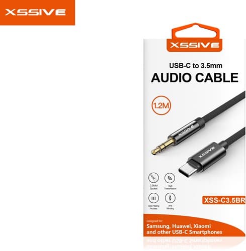 Xssive Braided Type-C to Aux 3.5mm XSS-C3.5BR - Zwart