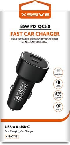 Xssive 85W PD+QC3.0 Snelle Autolader XSS-CC45 - Zwart