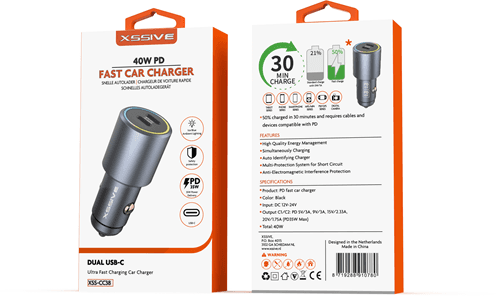 Xssive 40W PD Snelle Autolader XSS-CC38 - Zwart