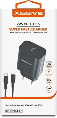 Xssive 25W PD3.0 supersnelle oplader met C-C-kabel XSS-AC66NB - zwart