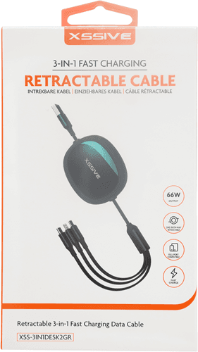 Xssive 3in1 Intrekbare Snellaadkabel XSS-3IN1DESK2B -