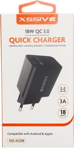 Xssive 18W QC snel lader adapter XSS-AC61B - zwart