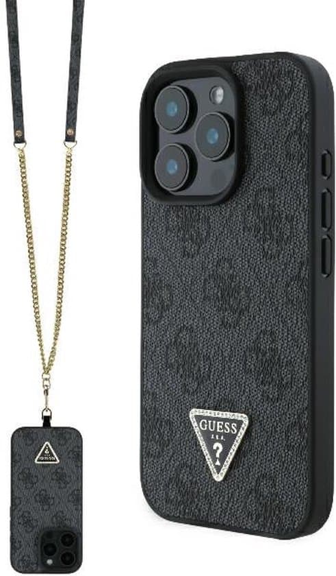 Guess iPhone 16 Pro Max Crossbody Case | PU Leather + Metal Logo & Strass