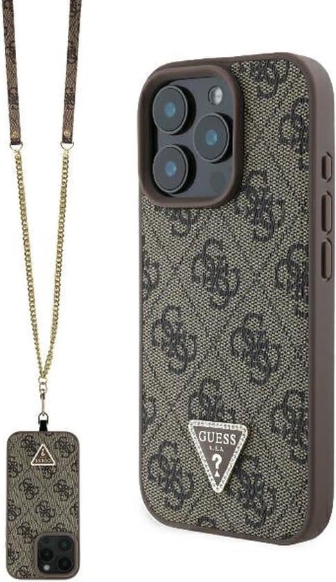 Guess iPhone 16 Pro Max Crossbody Case | PU Leather + Metal Logo & Strass