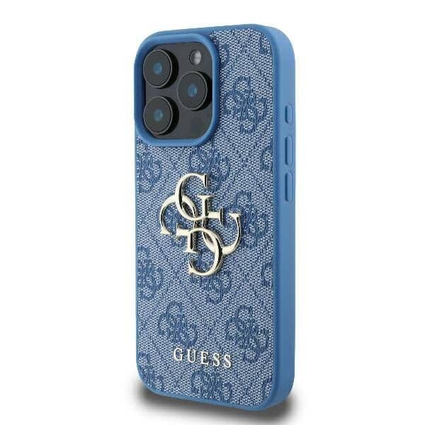 Guess iPhone 16 Pro Hoesje | Blauw Hardcase 4G Groot Logo