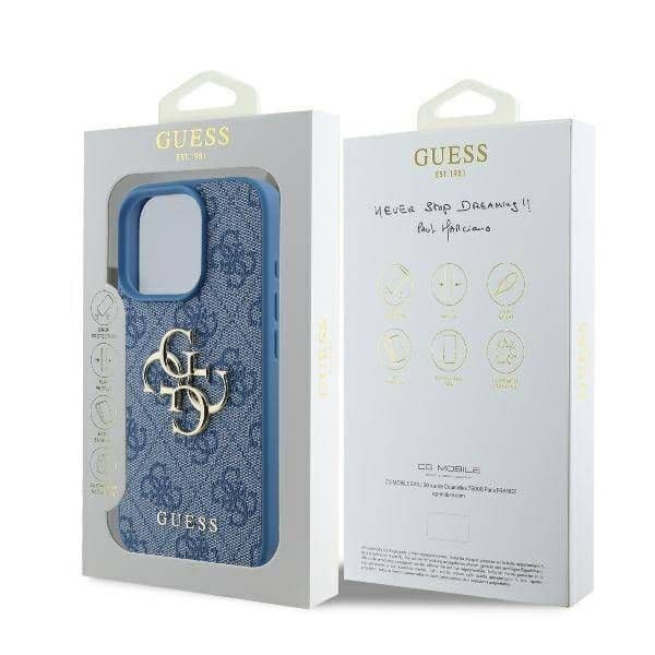Guess iPhone 16 Pro Hoesje | Blauw Hardcase 4G Groot Logo