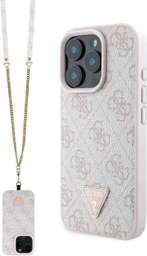 Guess iPhone 16 Pro Hoesje | PU-leer Metaal Logo Strass Crossbody
