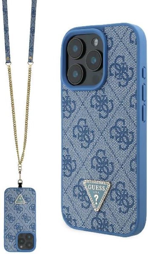 Guess iPhone 16 Pro Hoesje | PU-leer Metaal Logo Strass Crossbody