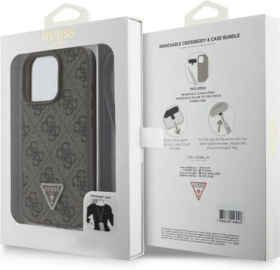 Guess iPhone 16 Pro Hoesje | PU-leer Metaal Logo Strass Crossbody