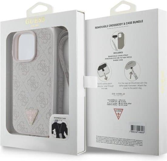 Guess iPhone 16 Pro Hoesje | PU-leer Metaal Logo Strass Crossbody
