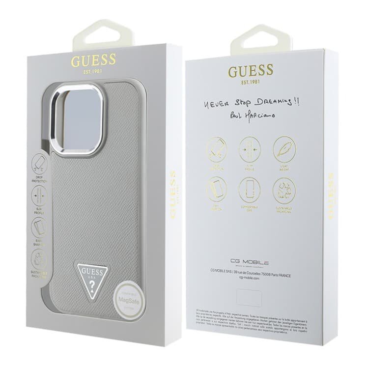Guess iPhone 16 Pro Hoesje | PU Leder + Driehoek Logo | MagSafe