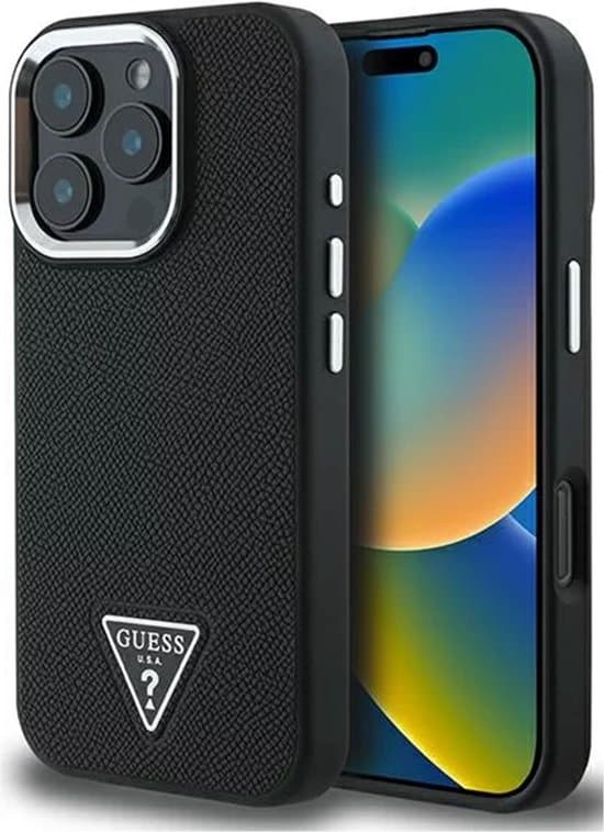Guess iPhone 16 Pro Hoesje | PU Leder + Driehoek Logo | MagSafe